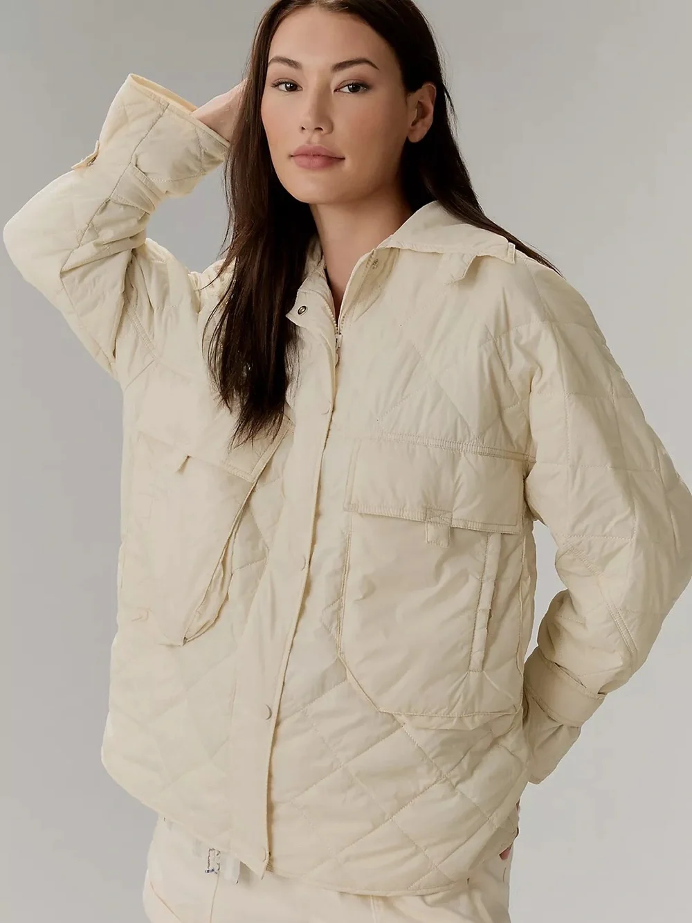 By Anthropologie Lightweight Quilted Shacket Jacket Cream S_12